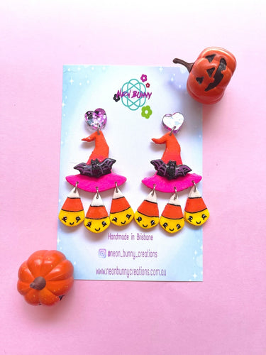 Candy corn witch hat earrings