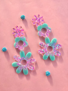 Minty Daisy Dangles-Pastel Flower Earrings.