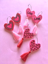 Load image into Gallery viewer, Puffy Heart Dangles With Pink Tassels