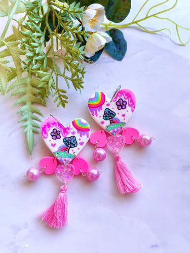 Celestial garden heart earrings with tassels