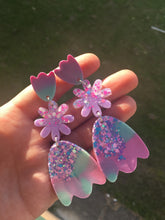 Load image into Gallery viewer, Minty Tulip Dangles-Flower Earring Studs.