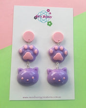 Load image into Gallery viewer, Kitty paw dangles kawaii cat earrings