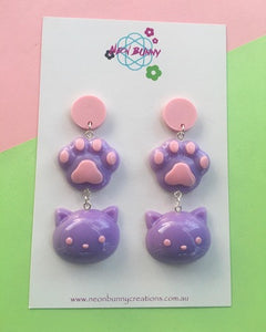 Kitty paw dangles kawaii cat earrings