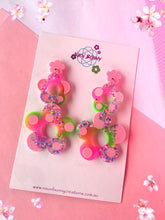 Load image into Gallery viewer, Electric Pink And Green Daisy Dangles