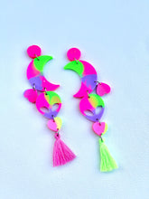 Load image into Gallery viewer, Neon alien statement dangles with tassels