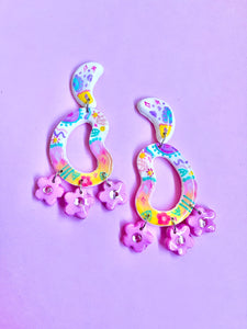 Geometric daisy drops folk art dangles