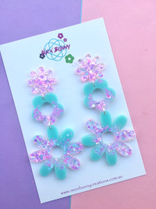 Minty Daisy Dangles-Pastel Flower Earrings.