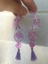 Load image into Gallery viewer, Celestial Alien Dangles- Purple Moon Earrings (Made to order)