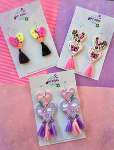 Neon Heart Dangles Clay Daisy Earrings