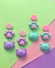 Load image into Gallery viewer, Kitty paw dangles kawaii cat earrings