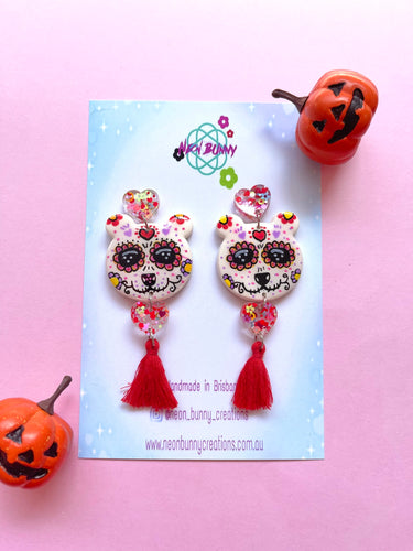 Day of the dead panda earrings