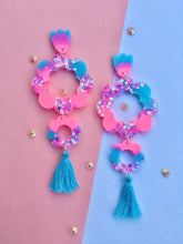 Load image into Gallery viewer, Dreamy Pink Flower Power Dangles- Glitter Daisy Earrings