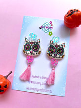 Load image into Gallery viewer, Day of the dead kitty earrings