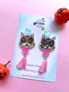 Day of the dead kitty earrings