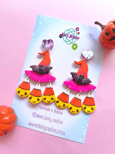 Candy corn witch hat earrings