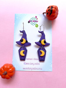 Salem witch coffin earrings