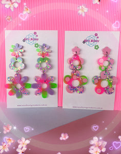 Electric Pink And Purple Daisy Dangles