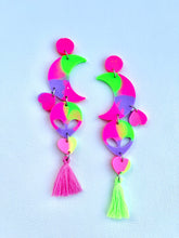 Load image into Gallery viewer, Neon alien statement dangles with tassels