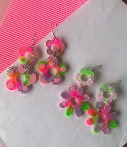 Electric Pink And Purple Daisy Dangles