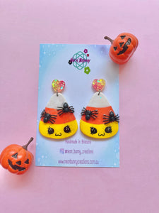 Jumbo candy corn earrings spooky halloween dangles