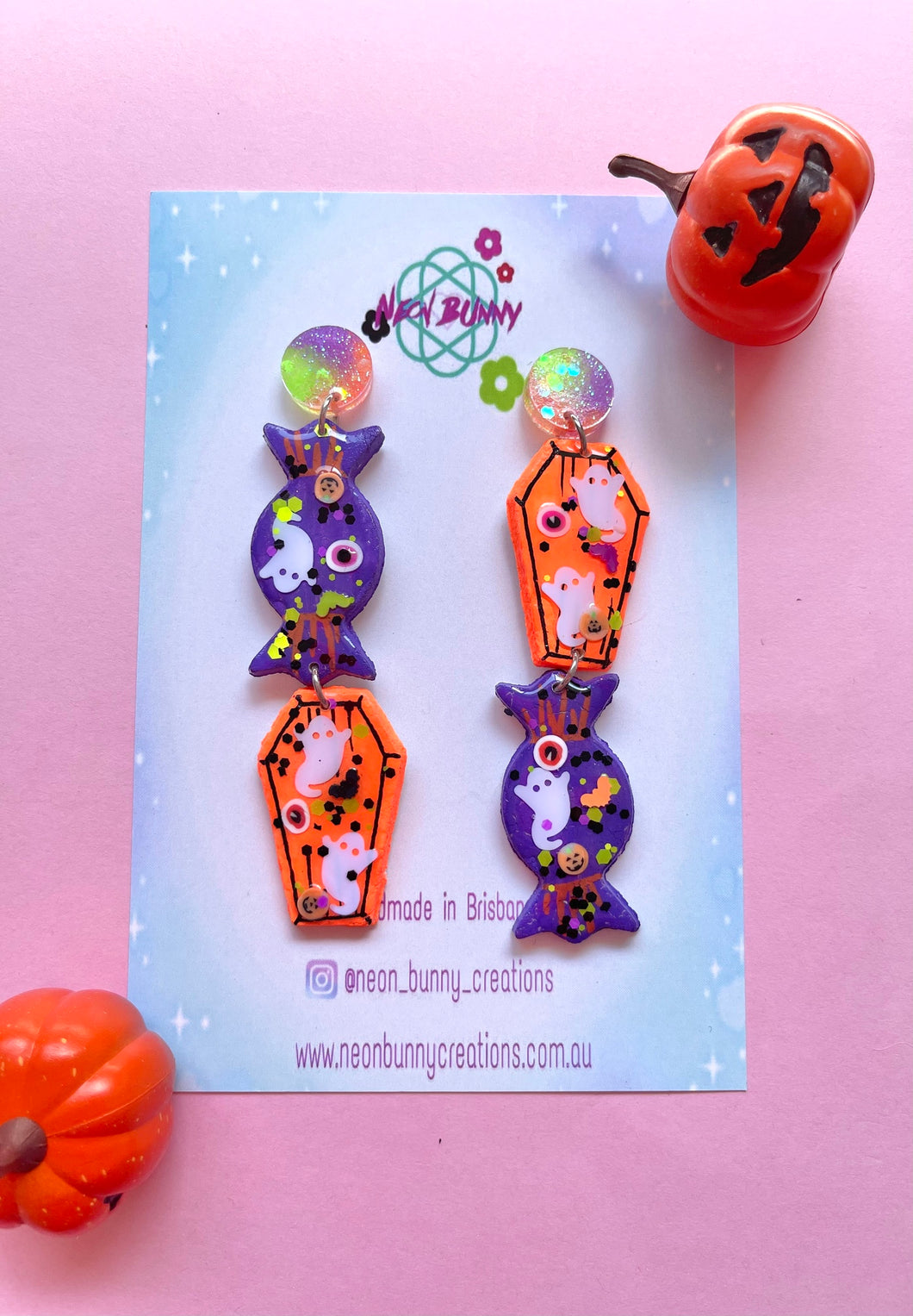 Spooky candy coffin earrings