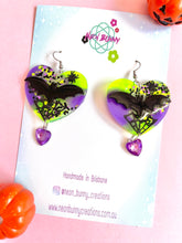 Load image into Gallery viewer, Trick or treat spooky bat earrings