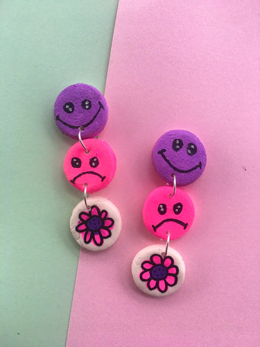 Mixed Feelings Smiley Daisy Dangles