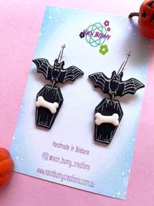 Spooky bat coffin earrings