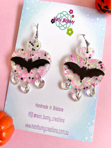Iridescent spooky bat earrings with Swarovski crystals