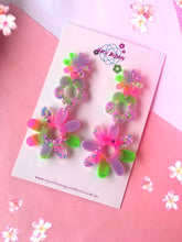 Load image into Gallery viewer, Electric Pink And Purple Daisy Dangles
