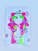 Load image into Gallery viewer, Neon alien statement dangles with tassels