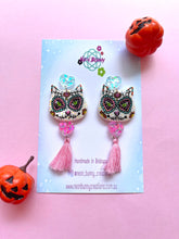 Load image into Gallery viewer, Day of the dead kitty earrings