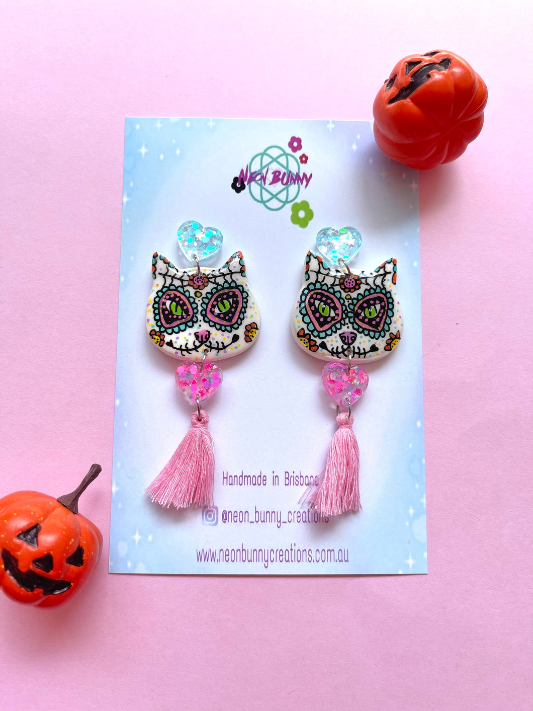 Day of the dead kitty earrings