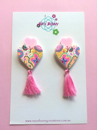 Bunny land Heart Earrings With Tassels