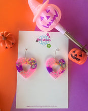 Load image into Gallery viewer, Spider Heart Halloween Pink Candy Heart Dangles