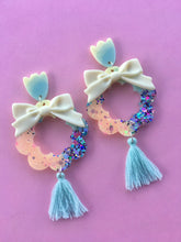 Load image into Gallery viewer, Minty Blossom Earrings With Tassels Flower Dangles