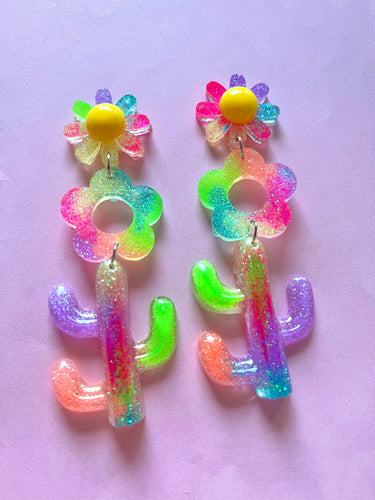 Rainbow Pride Cactus Dangles