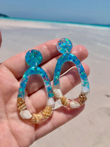 Blue Seashell Dangle Earrings