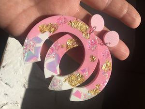Pink earring hoops- Malibu glitter earrings